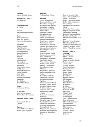CIF Agradecimentos
210
Colômbia
Martha Aristabal Gomez
República da Coreia **
Ack-Seop Lee
Costa do Marfim
B. Claver
Croácia
Ana Bobinac-Georgievski
Cuba
Pedro Valdés Sosa
Jesús Saiz Sánchez
Frank Morales Aguilera
Dinamarca
Terkel Andersen
Aksel Bertelsen
Tora Haraldsen Dahl
Marianne Engberg
Annette Flensborg
Ane Fink
Per Fink
Lise From
Jette Haugbolle
Stig Langvad
Lars von der Lieth
Kurt Moller
Claus Vinther Nielsen
Freddy Nielsen
Kamilla Rothe Nissen
Gunnar Schioler
Anne Sloth
Susan Tetler
Selena Forchhammer
Thonnings
Eva Wæhrens
Brita Ohlenschlæger
Egipto
Mohammed El-Banna
El Salvador
Jorge Alberto Alcarón
Patricia Tovar de Canizalez
Emirados Árabes Unidos
**
Sheika Jamila Bint Al-
Qassimi
Equador
Maria del Consuelo Crespo
Walter Torres Izquierdo
Eslovénia
Andreeja Fatur-Videtec
Espanha
Alvaro Bilbao Bilbao
Encarnación Blanco Egido
Rosa Bravo Rodriguez
María José Cabo González
Marta Cano Fernández
Laura Cardenal Villalba
Ana Diez Ruiz
Luis Gaite Pindado
María García José
Ana Gómez Silió
Andres Herran Gómez
Sara Herrera Castanedo
Ismael Lastra Martinez
Marta Uriarte Ituiño
Elena Vázquez Bourgon
Antonio León Aguado Díaz
Carmen Albeza Contreras
María Angeles Aldana
Berberana
Federico Alonso Trujillo
Carmen Alvarez Arbesú
Jesus Artal Simon
Enrique Baca Baldomero
Julio Bobes García
Antonio Bueno Alcántara
Tomás Castillo Arenal
Valentín Corces Pando
María Teresa Crespo
Abelleira
Roberto Cruz Hernández
José Armando De Vierna
Amigo
Manuel Desviat Muñoz
Ana María Díaz Garcia
María José Eizmendi
Apellaniz
Antonio Fernández Moral
Manuel A. Franco Martín
María Mar García Amigo
José Giner-Ubago
Gregorio Gómez-Jarabo
José Manuel Gorospe
Arocena
Juana María Hernández
Rodriguez
Carmen Leal Cercos
Marcelino López Alvarez
Juan José Lopez-Ibor
Ana María López Trenco
Francisco Margallo Polo
Monica Martín Gil
Miguel Martín Zurimendi
Manuel J. Martínez Cardeña
Juan Carlos Miangolarra
Page
Rosa M. Montoliu Valls
Teresa Orihuela Villameriel
Sandra Ortega Mera
Gracia Parquiña Fernández
Rafael Peñalver Castellano
Jesusa Pertejo
María Francisca Peydro de
Moya
Juan Rafael Prieto Lucena
Miguel Querejeta González
Miquel Roca Bennasar
Francisco Rodríguez Pulido
Luis Salvador Carulla
María Vicenta Sánchez de la
Cruz
Francisco Torres González
María Triquell Manuel
José Luis Vázquez-Barquero
Miguel A. Verdugo Alonso
Carlos Villaro Díaz-Jiménez
Estados Unidos da
América **
Harvey Abrams
Myron J. Adams
Michelle Adler
Sergio A. Aguilor-Gaxiola
Barbara Altman
Alicia Amate
William Anthony
Susan Spear Basset
Frederica Barrows
Mark Battista
Robert Battjes
Barbara Beck
Karin Behe
Cynthia D. Belar
J.G. Benedict
Stanley Berent
Linas Bieliauskas
Karen Blair
F. Bloch
Felicia Hill Briggs
Edward P. Burke
Larry Burt
Shane S. Bush
Glorisa Canino
Jean Campbell
Scott Campbell Brown
John A. Carpenter
Christine H. Carrington
Judi Chamberlin
LeeAnne Carrothers
Mary Chamie
Cecelia B. Collier
William Connors
John Corrigan
Dale Cox
 