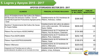 5. Logros y Apoyos 2015 - 2017
Apoyo Al Establecimiento Del Cultivo De Plátano
Del Municipio De Aránzazu Caldas - Con El
C...
