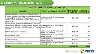 5. Logros y Apoyos 2015 - 2017
APOYOS OTORGADOS SECTOR 2015 - 2017
ALIANZAS PRINCIPAL ACTIVIDAD REALIZADA
APORTE MADR
($ M...