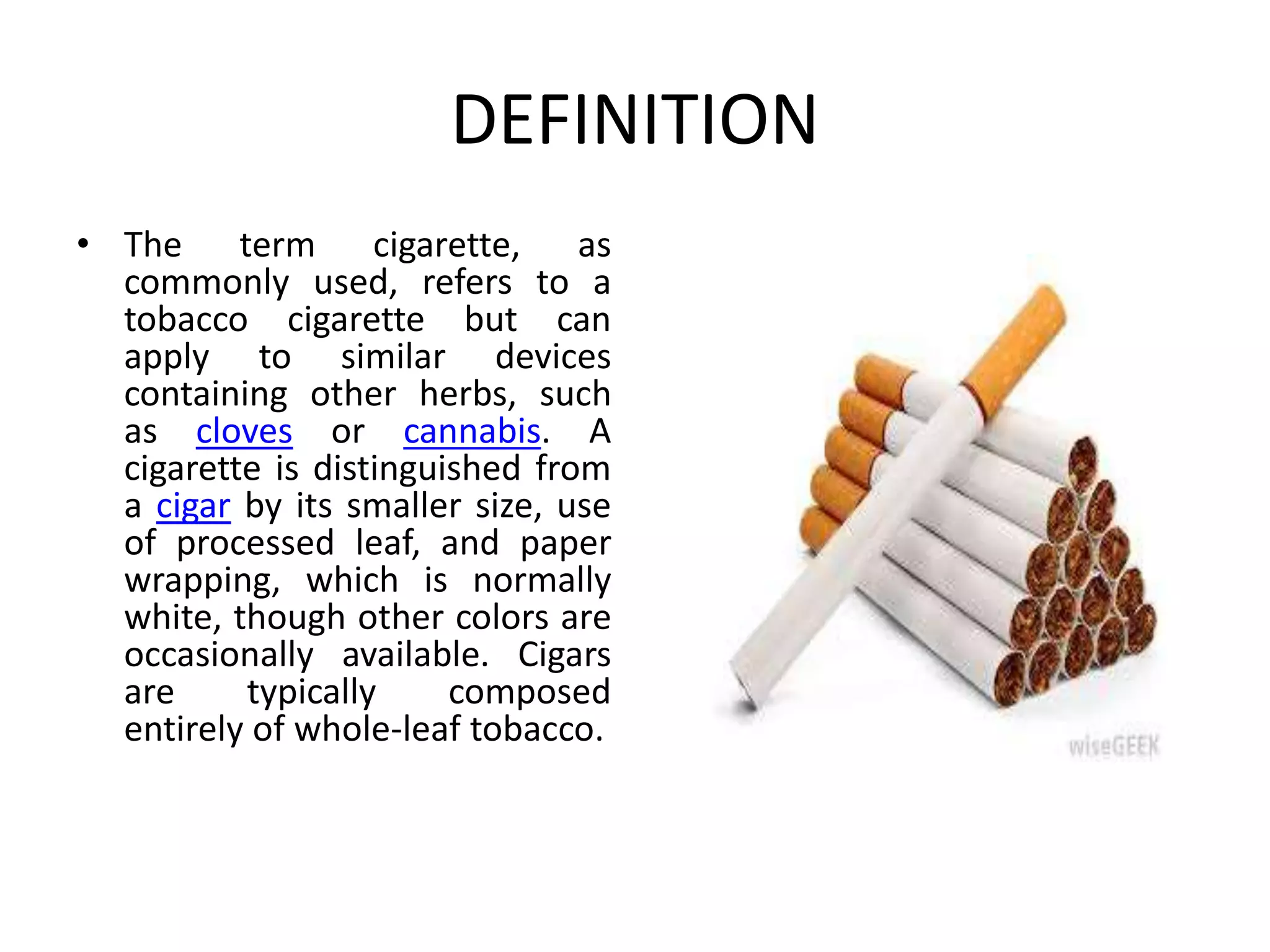 what does the word tobacco mean CIGARETTE