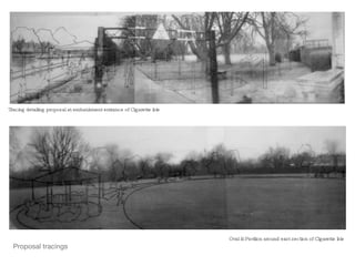 Proposal tracings Tracing detailing proposal at embankment entrance of Cigarette Isle Oval & Pavilion around east section of Cigarette Isle  