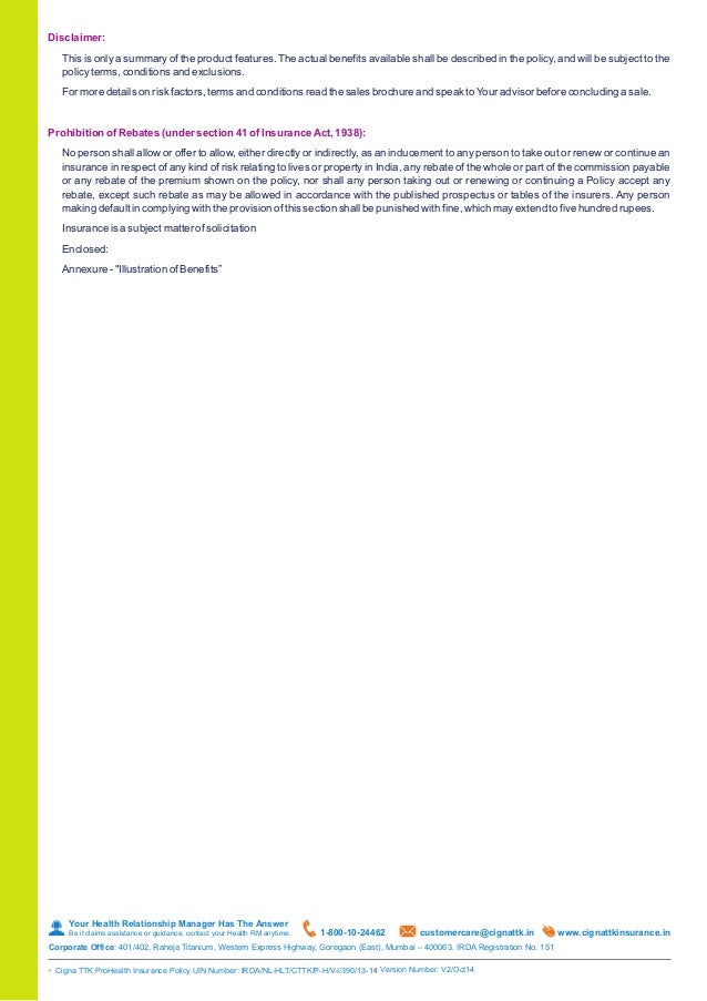 Cigna TTK pro health insurance prospectus