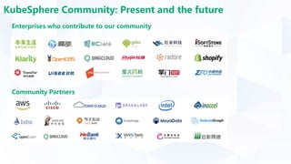 Observability
KubeSphere Community: Present and the future
Enterprises who contribute to our community
Community Partners
 