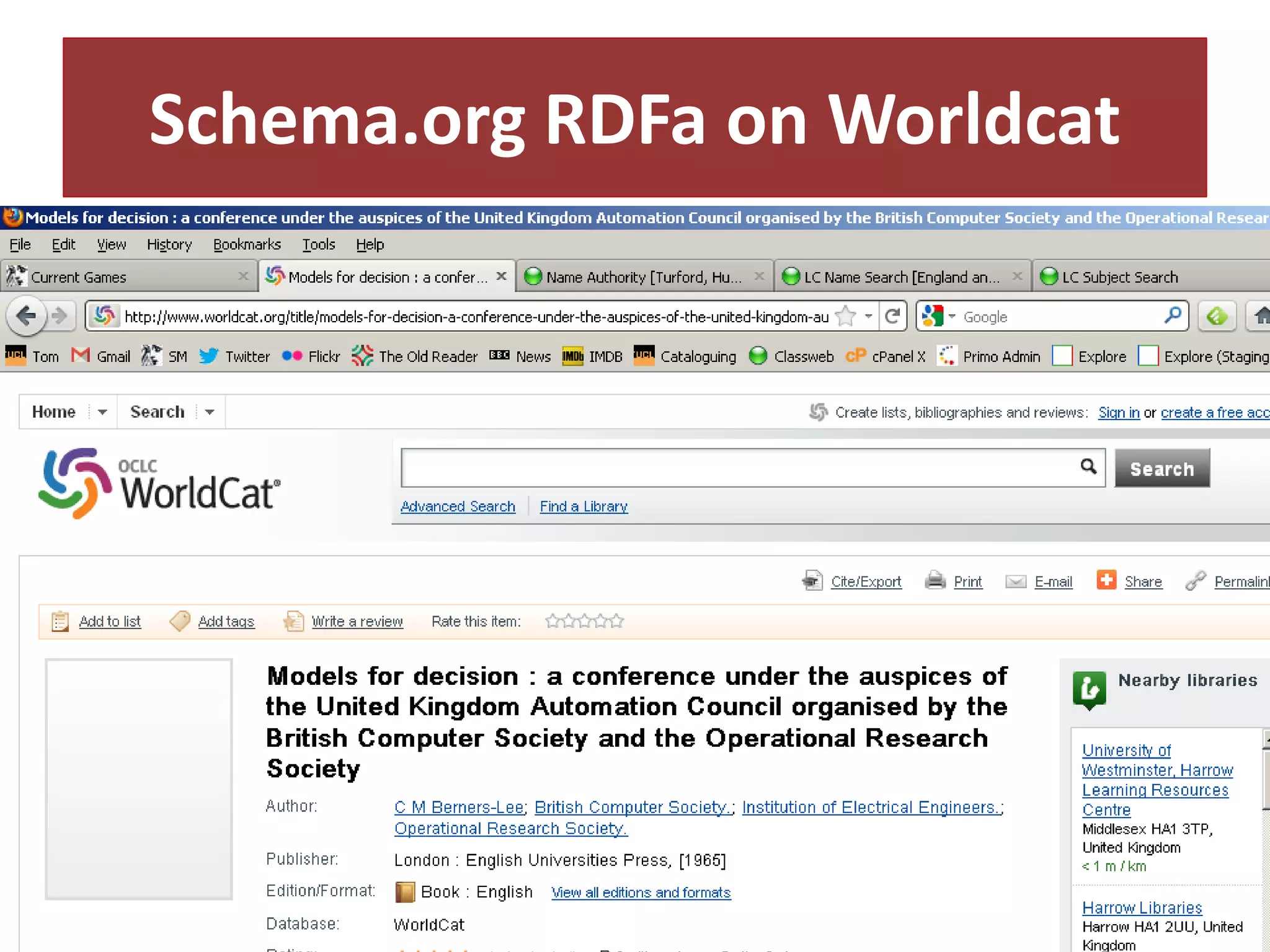 Schema.org RDFa on Worldcat

 
