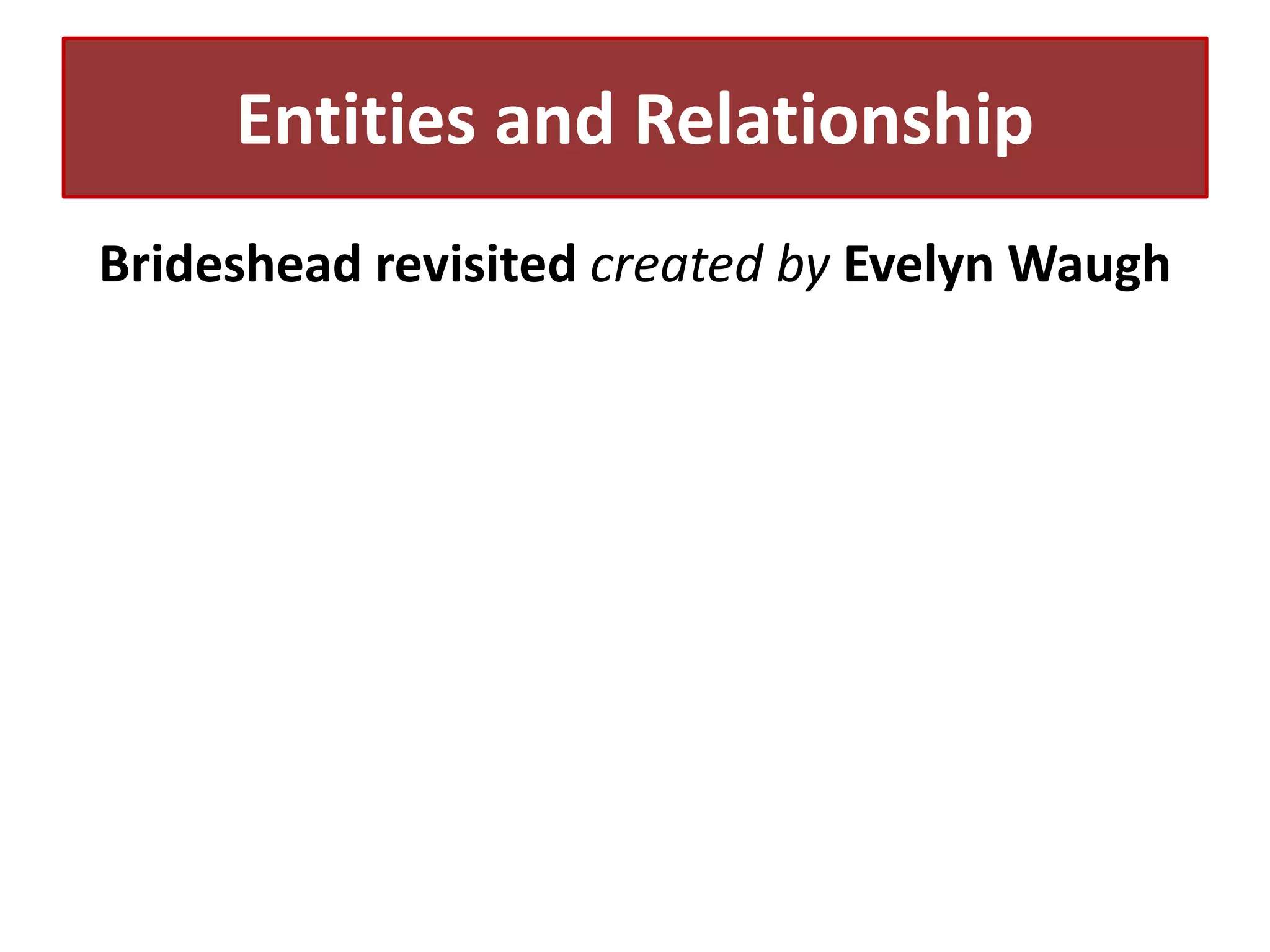 Entities and Relationship
Brideshead revisited created by Evelyn Waugh

 