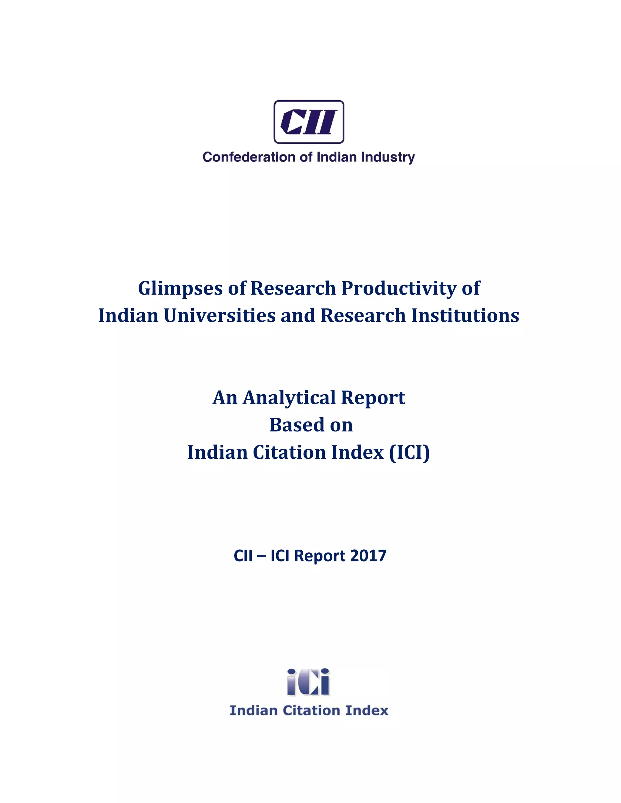 CII Indian Citation Index (ICI) Report 2017 PDF