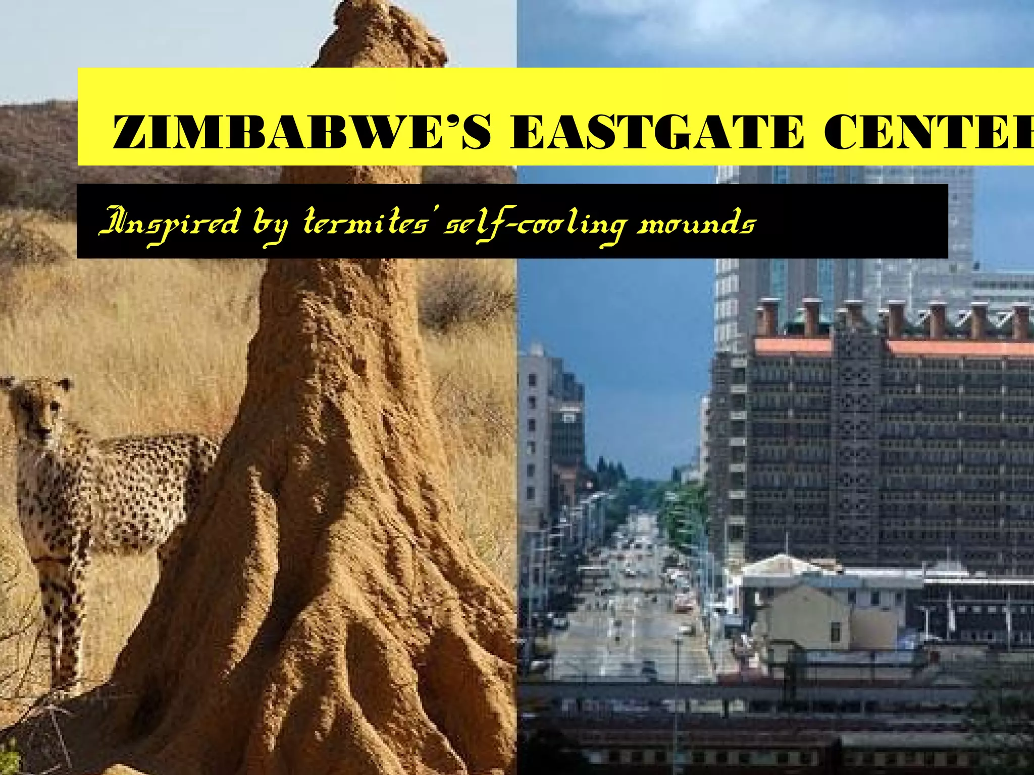 ZIMBABWE’S EASTGATE CENTER
Inspired by termites’ self-cooling mounds
 