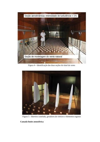 Figura 4 – Identificação das duas seções do túnel de vento
Figura 5 – Barreira castelada, geradores de vórtices e elementos rugosos
3. Camada limite atmosférica
 