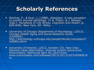 Scholarly ReferencesScholarly References
 University of Helsinki. (2013, October 23). New links between sleepUniversity o...
