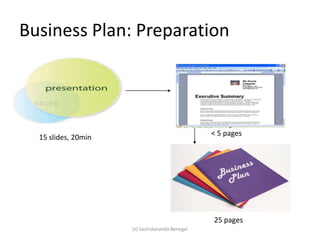 Business Plan: Preparation
15 slides, 20min
< 5 pages
25 pages
(s) Sachidananda Benegal
 
