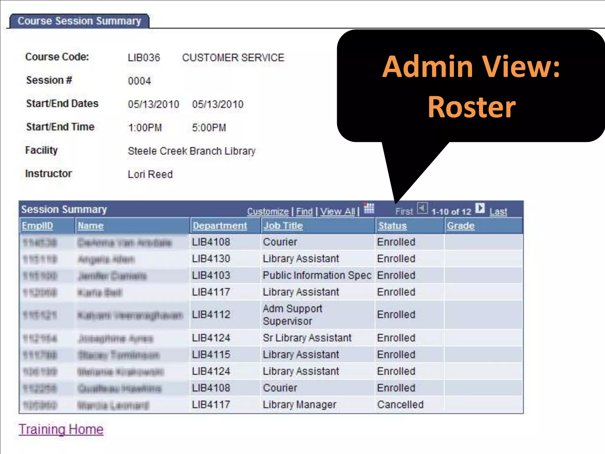 PeopleSoftLearner View:Course Listings