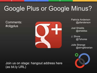 CIL 2012: Google Plus or Google Minus?  