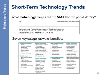 Short-Term Technology Trends
What technology trends did the NMC Horizon panel identify?
18
Seven key categories were identified:
TechnologyTrends
 