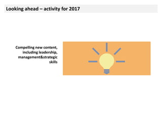 Looking ahead – activity for 2017
Compelling new content,
including leadership,
management&strategic
skills
 