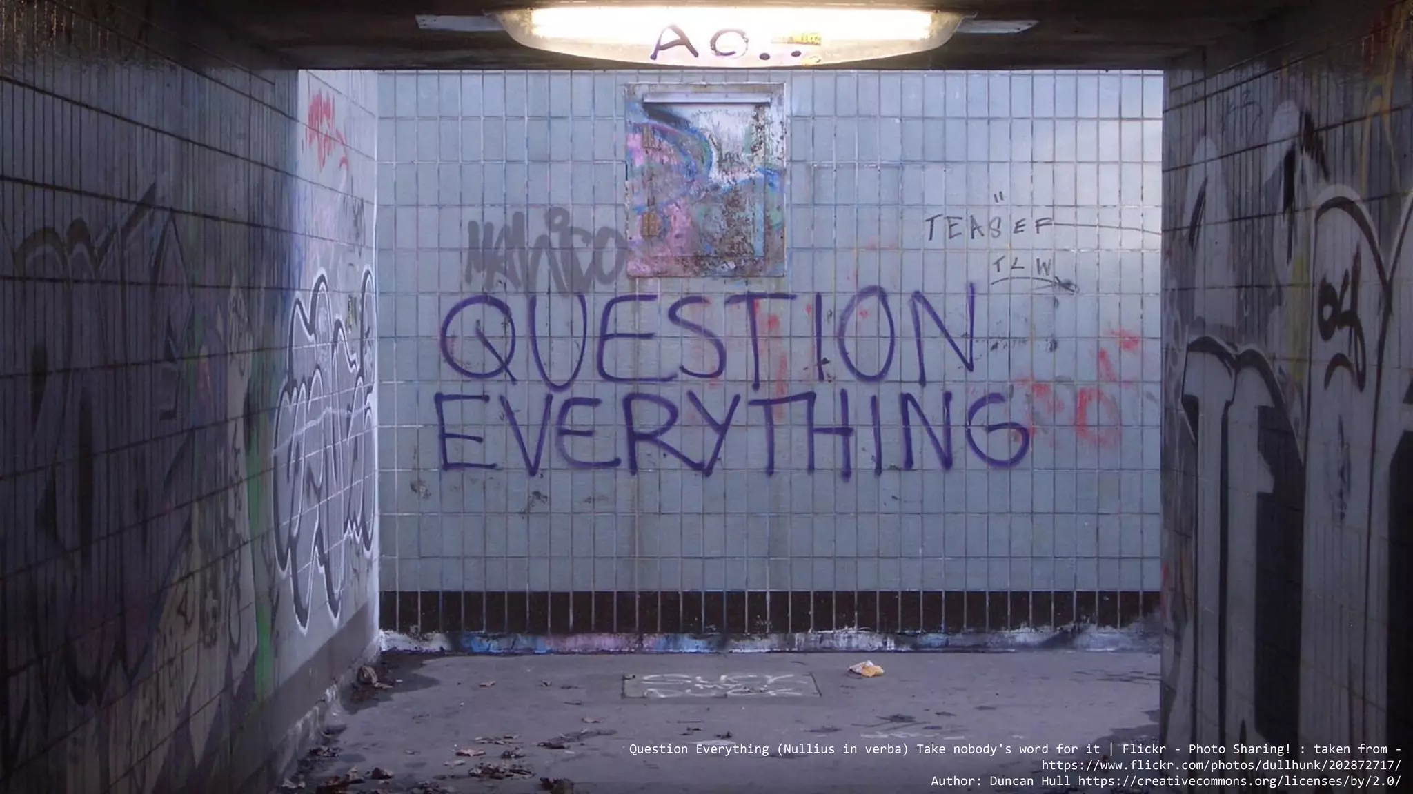 Question Everything (Nullius in verba) Take nobody's word for it | Flickr - Photo Sharing! : taken from -
https://www.flickr.com/photos/dullhunk/202872717/
Author: Duncan Hull https://creativecommons.org/licenses/by/2.0/
 