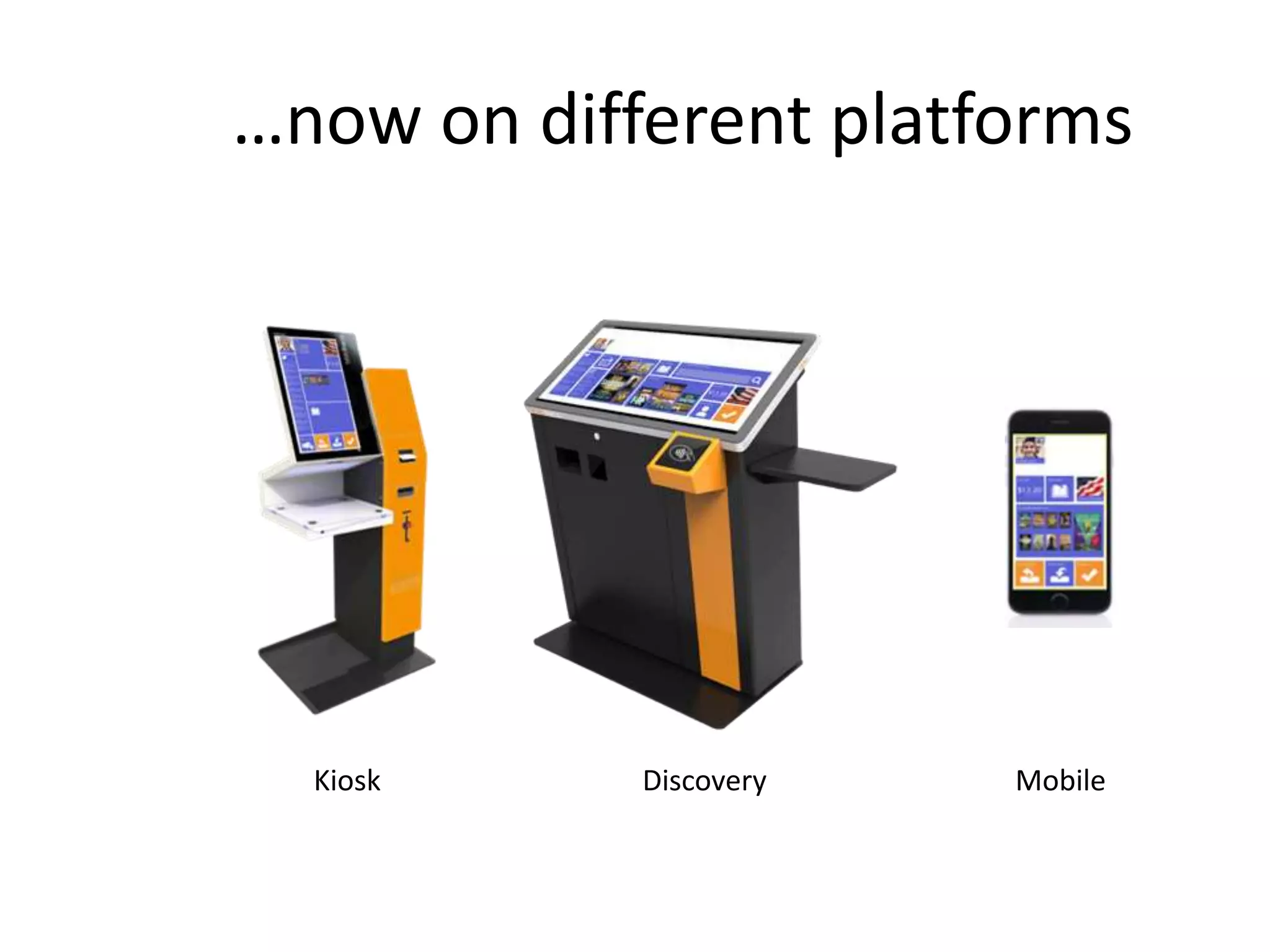 …now on different platforms
Kiosk Discovery Mobile
 