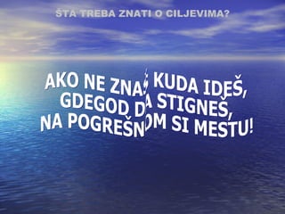 AKO NE ZNAŠ KUDA IDEŠ, GDEGOD DA STIGNEŠ, NA POGREŠNOM SI MESTU! ŠTA TREBA ZNATI O CILJEVIMA ? 