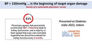BP > 150mmHg ….is the beginning of target organ damage
Results of a nationwide physicians' survey
Presented at Diabetes
India 2023, Indore
 