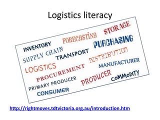 Logistics literacy
http://rightmoves.tdtvictoria.org.au/introduction.htm
 