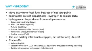 WHY HYDROGEN?
• Move away from fossil fuels because of net zero policy
• Renewables are not dispatchable - hydrogen to rep...