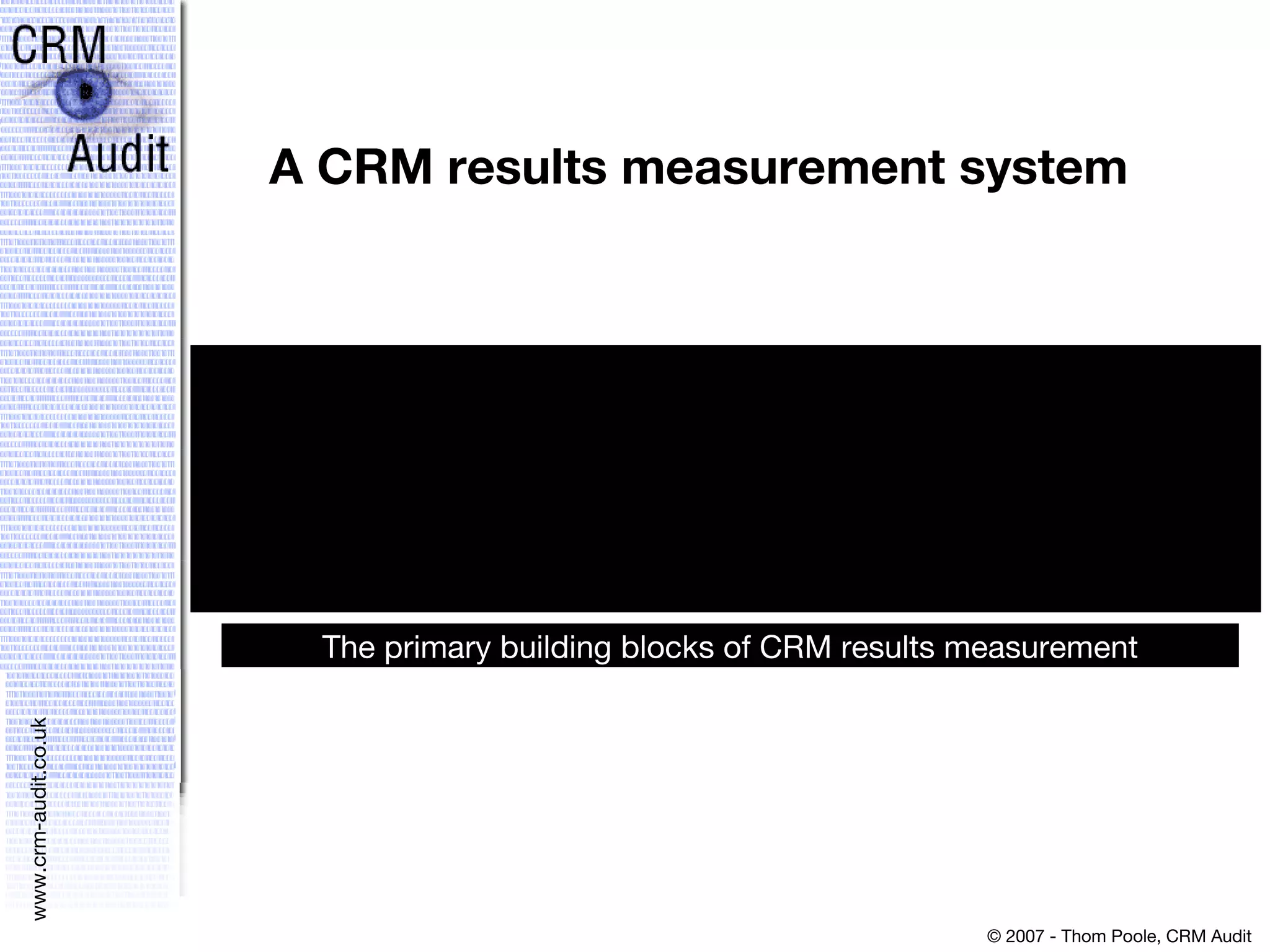 A CRM results measurement system The primary building blocks of CRM results measurement 