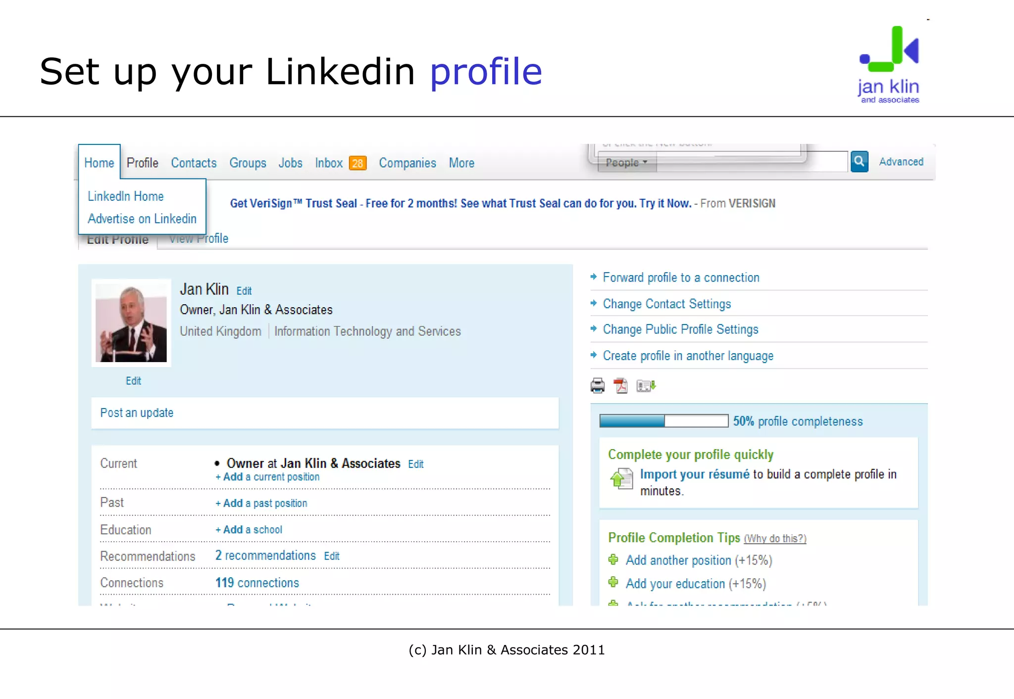 Set up your Linkedin  profile 