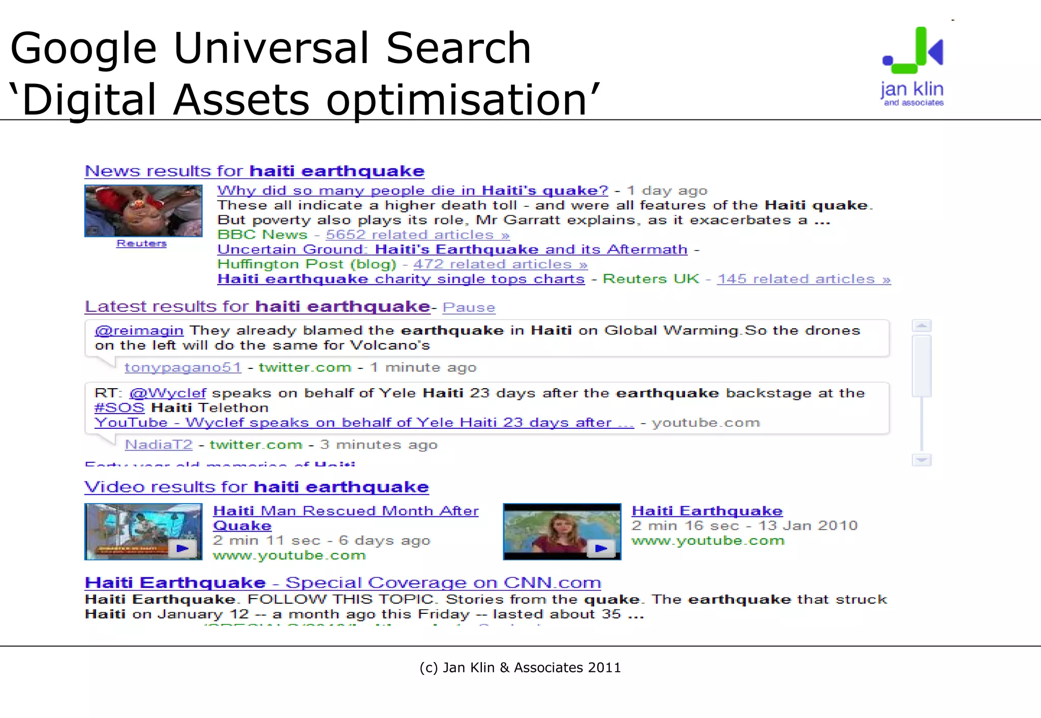 Google Universal Search ‘Digital Assets optimisation’ 