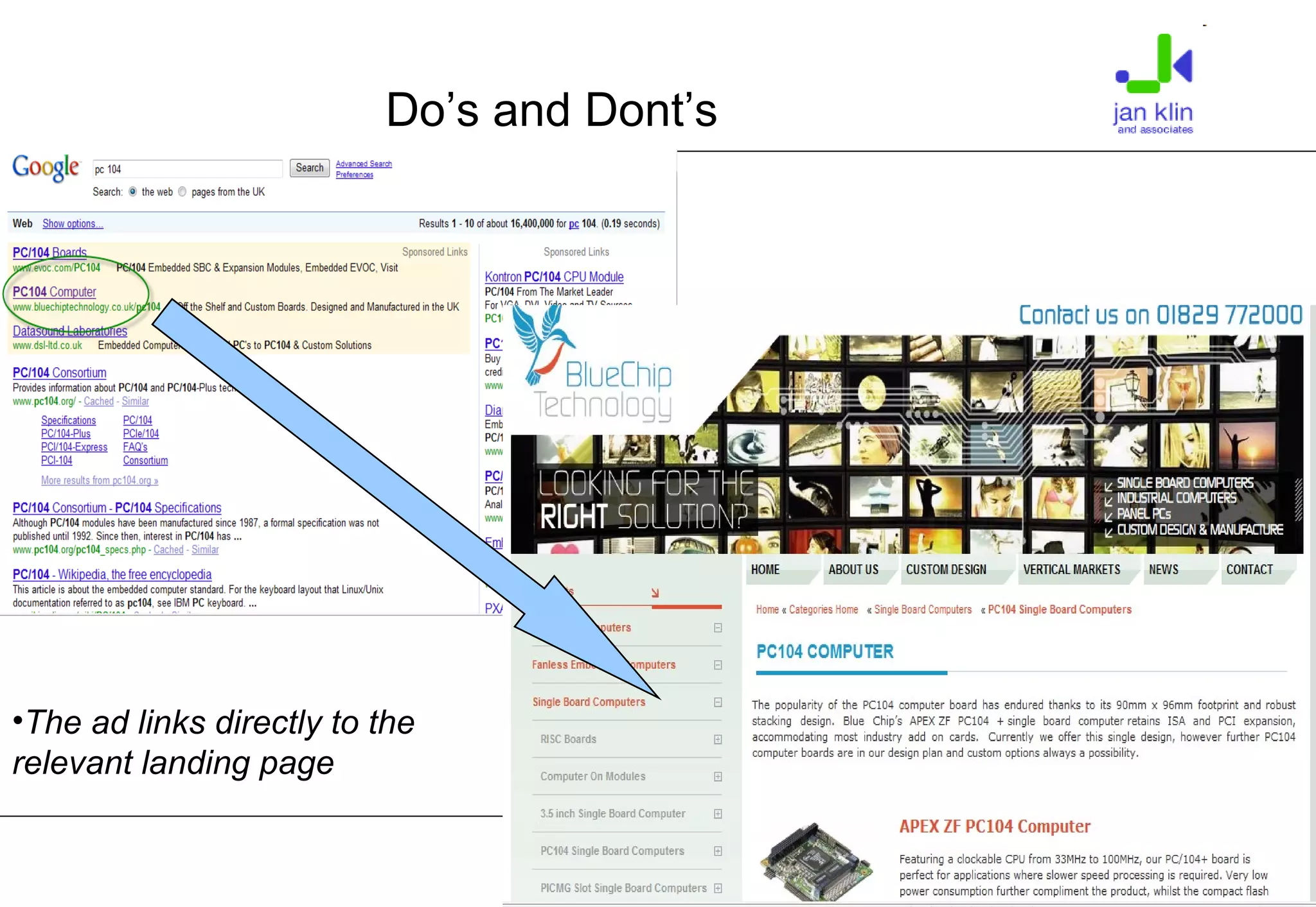 The ad links directly to the relevant landing page Do’s and Dont’s 