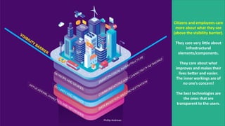 Phillip Andrews 15
Citizens and employees care
more about what they see
(above the visibility barrier).
They care very little about
infrastructural
elements/components.
They care about what
improves and makes their
lives better and easier.
The inner workings are of
no one’s concern!
The best technologies are
the ones that are
transparent to the users.
 