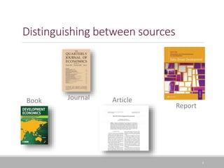4
Distinguishing between sources
Book Journal Article
Report
 