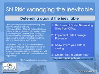 Defending against the inevitable<br />SN Risk: Managing the Inevitable<br />“Block use of public social networking sites f...