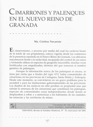 Cimarrones y palenques en el Nuevo Reino de Granada