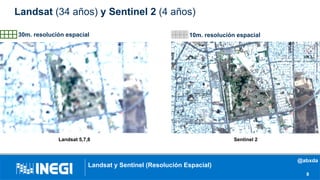 Landsat (34 años) y Sentinel 2 (4 años)
Landsat y Sentinel (Resolución Espacial)
8
30m. resolución espacial 10m. resolución espacial
Landsat 5,7,8 Sentinel 2
@abxda
 