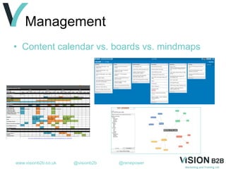 www.visionb2b.co.uk @visionb2b @renepower
Management
• Content calendar vs. boards vs. mindmaps
 