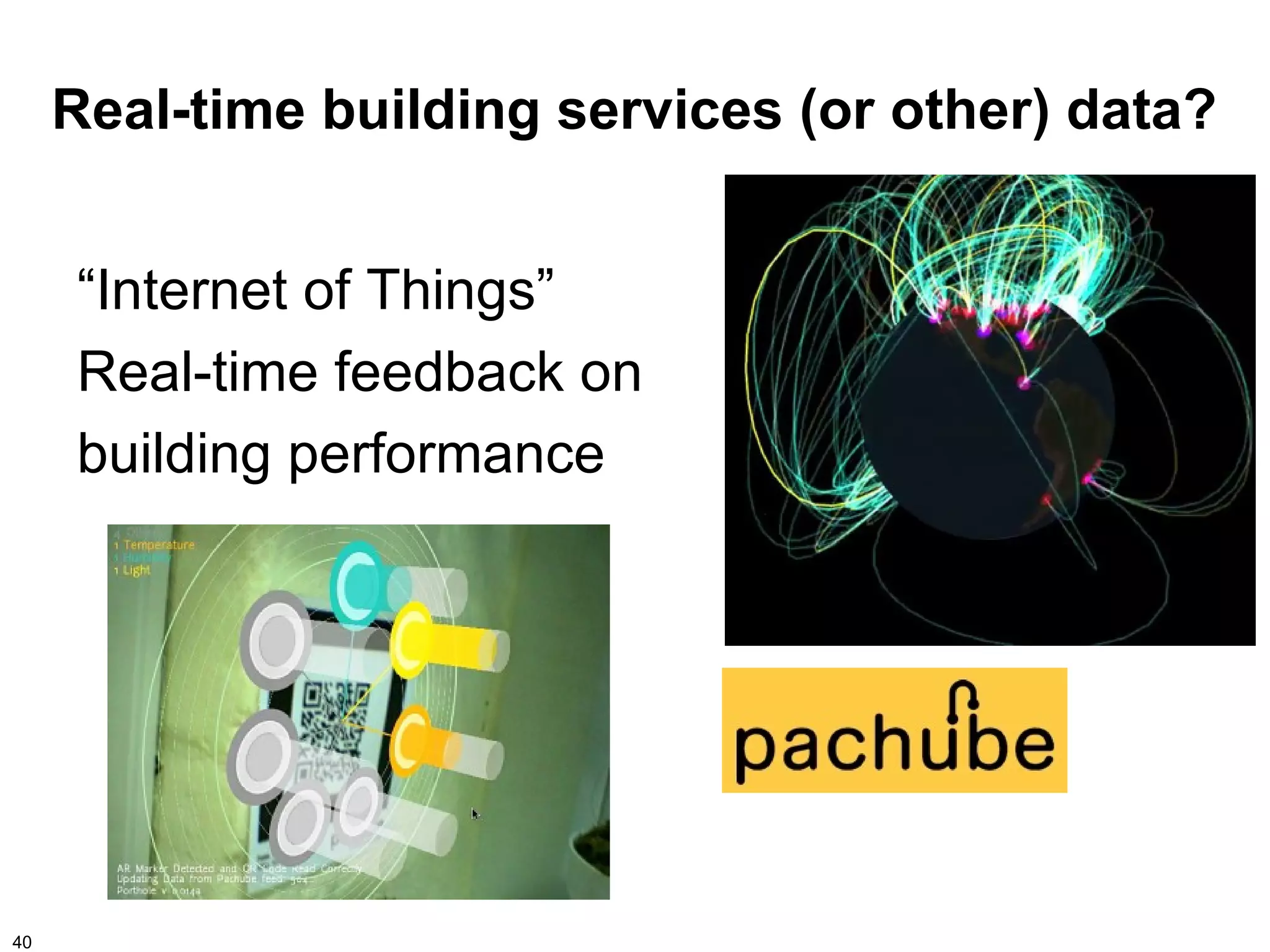Real-time building services (or other) data?


     “Internet of Things”
     Real-time feedback on
     building performance




40
 
