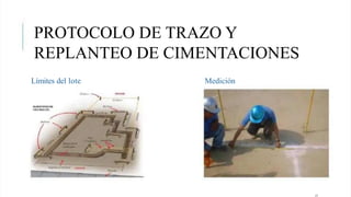 Límites del lote Medición
17
PROTOCOLO DE TRAZO Y
REPLANTEO DE CIMENTACIONES
 