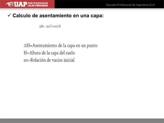  Calculo de asentamiento en una capa:
 