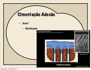 Cimentação Adesão
“dente”
hibridização
segunda-feira, 11 de março de 13
 