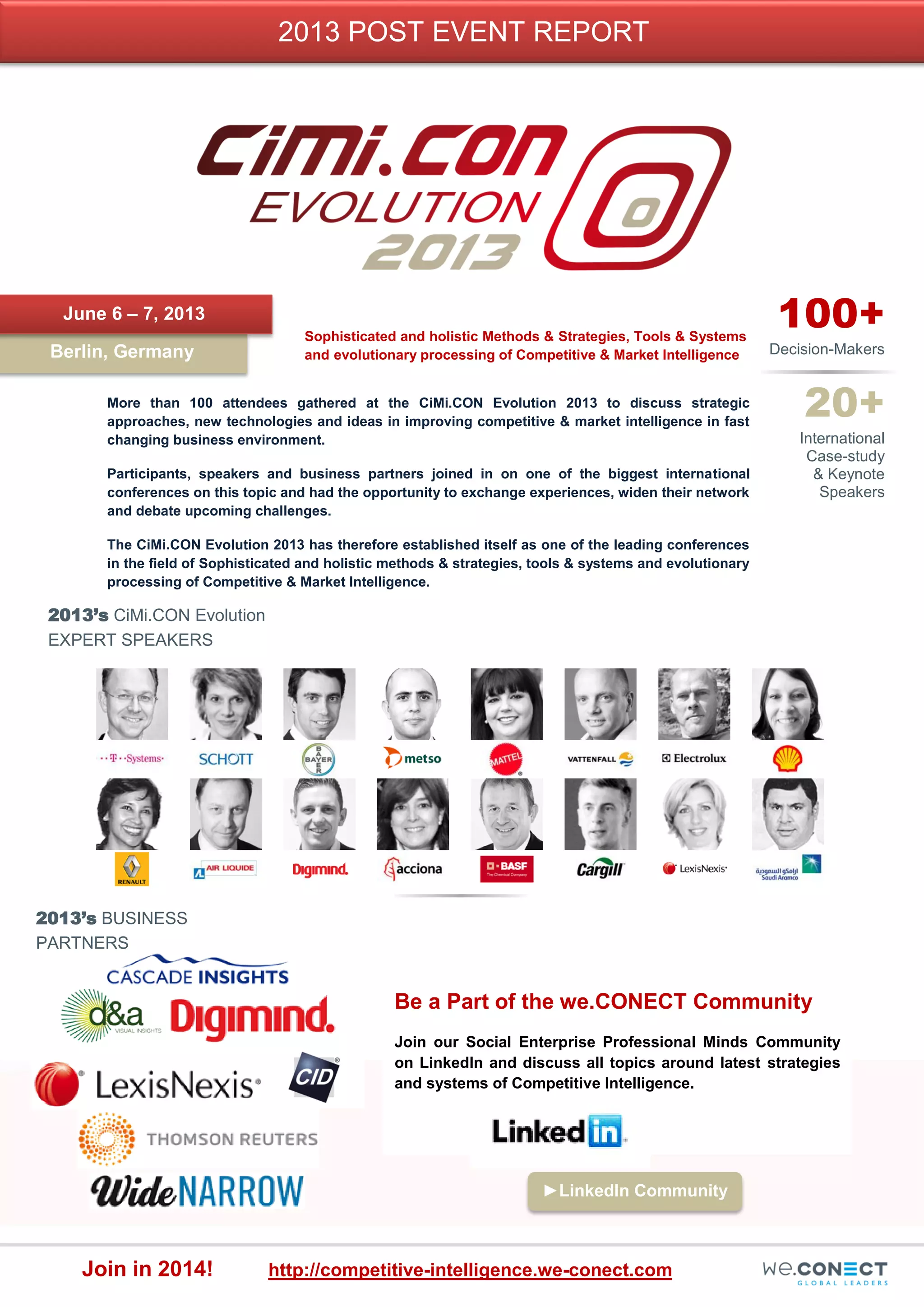 Post Event Report of the CiMi.CON Evolution 2013 conference in Berlin | PDF