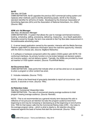 CIMM Set Top Box (STB) Lexicon / Glossary of terms May 2010 | PDF