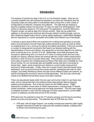 CIMM Set Top Box (STB) Lexicon / Glossary of terms May 2010 | PDF