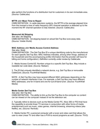 CIMM Set Top Box (STB) Lexicon / Glossary of terms May 2010 | PDF