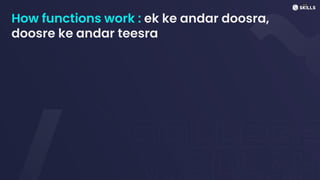 How functions work : ek ke andar doosra,
doosre ke andar teesra
 