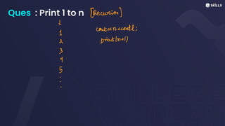 Ques : Print 1 to n [Recursion]
↓
contnendl;
I
2 print (n+1)
"
:
C
 