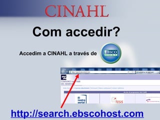 Accedim a CINAHL a través de
http://search.ebscohost.com
Com accedir?
 