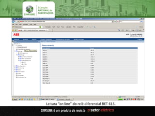 Leitura “on line” do relé diferencial RET 615.
 