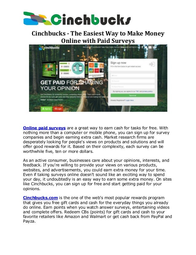 Cinchbucks The Easiest Way To Make Money Online With Paid Surveys - 