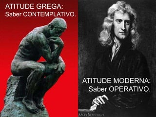 ATITUDE GREGA:
Saber CONTEMPLATIVO.

ATITUDE MODERNA:
Saber OPERATIVO.

 