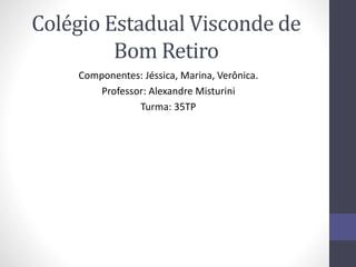 Colégio Estadual Visconde de 
Bom Retiro 
Componentes: Jéssica, Marina, Verônica. 
Professor: Alexandre Misturini 
Turma: 35TP 
