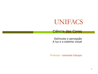 1
UNIFACS
Ciência das Cores
Estímulos e percepção
A luz e o sistema visual
Professor: Leonardo Celuque
 